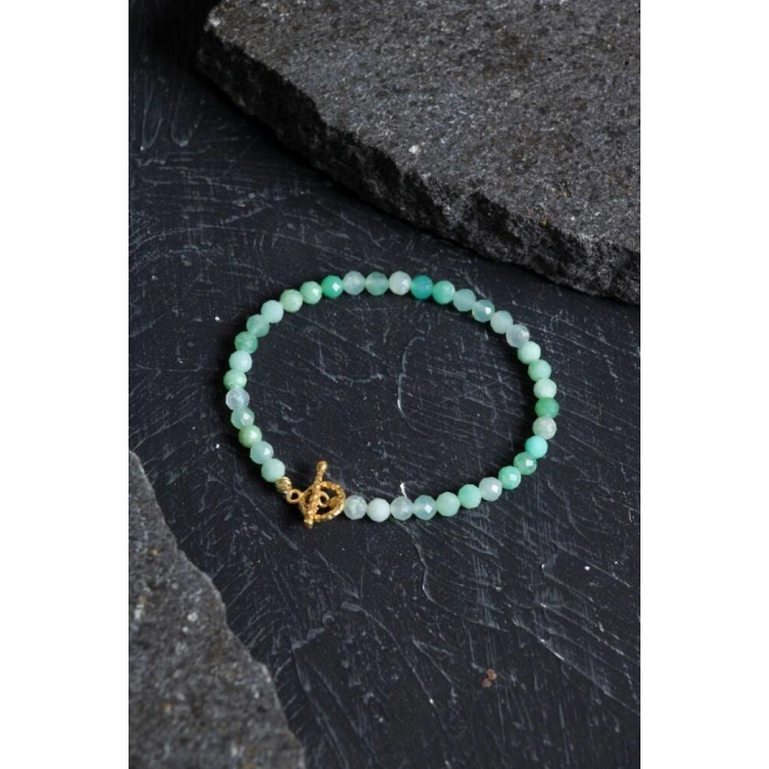 Sertifikalı Krizopras Altın Kaplama Gümüş Aparat Doğal Taş Bileklik