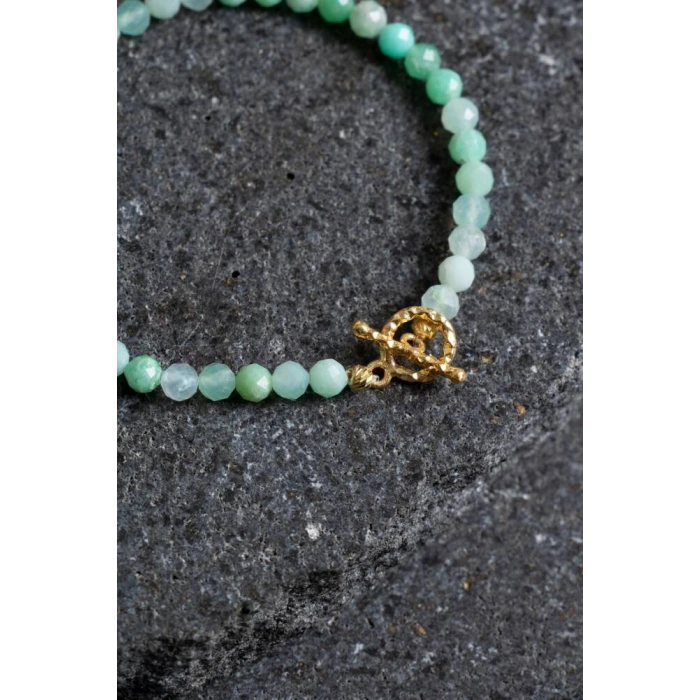 Sertifikalı Krizopras Altın Kaplama Gümüş Aparat Doğal Taş Bileklik