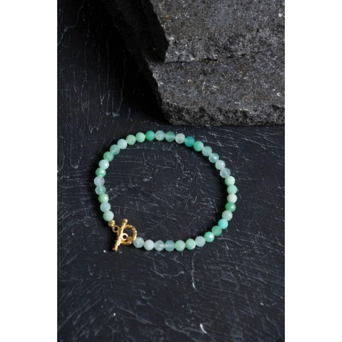 Sertifikalı Krizopras Altın Kaplama Gümüş Aparat Doğal Taş Bileklik