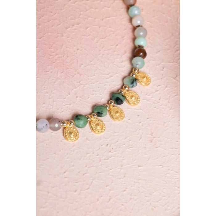 Sertifikalı Krizopras, Anyolit, Hematit Doğal Taş Kolye (SK:248)