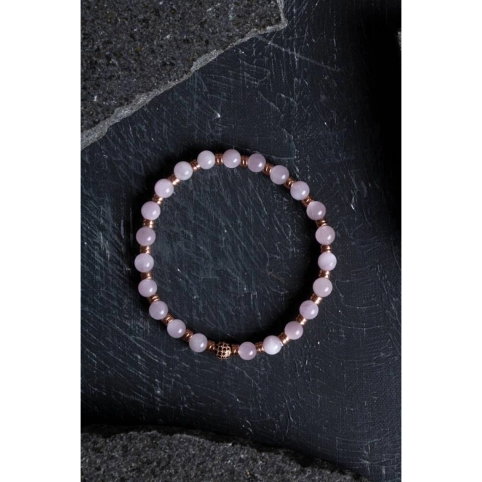 Sertifikalı Kunzit, Hematit Zirkon Aparatlı Doğal Taş Bileklik (SK:166)