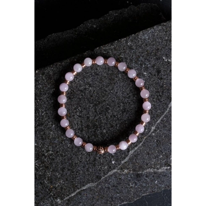 Sertifikalı Kunzit, Hematit Zirkon Aparatlı Doğal Taş Bileklik (SK:166)