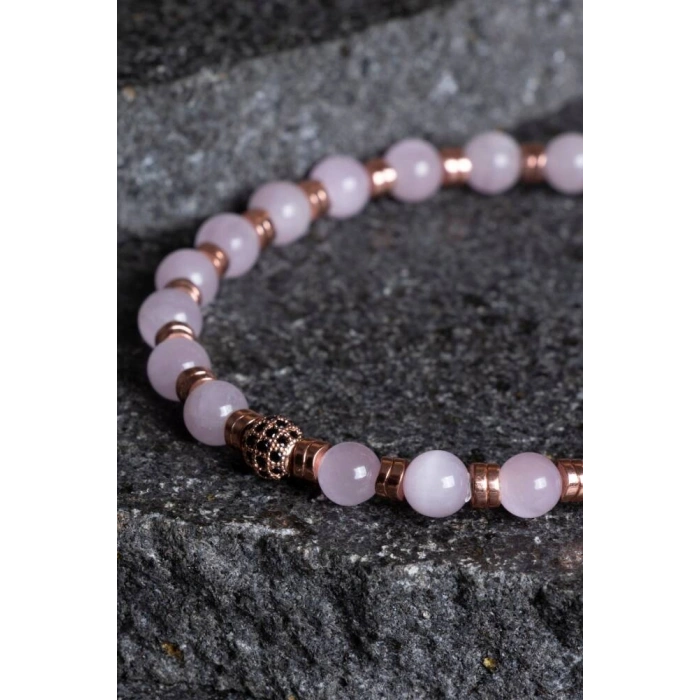 Sertifikalı Kunzit, Hematit Zirkon Aparatlı Doğal Taş Bileklik (SK:166)