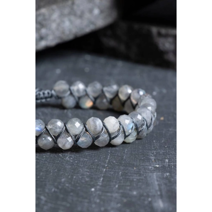 Sertifikalı Labradorit Çift Sıra Doğal Taş Makrome Bileklik (SK:208)