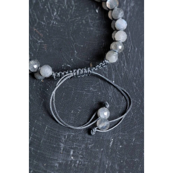 Sertifikalı Labradorit Çift Sıra Doğal Taş Makrome Bileklik (SK:208)