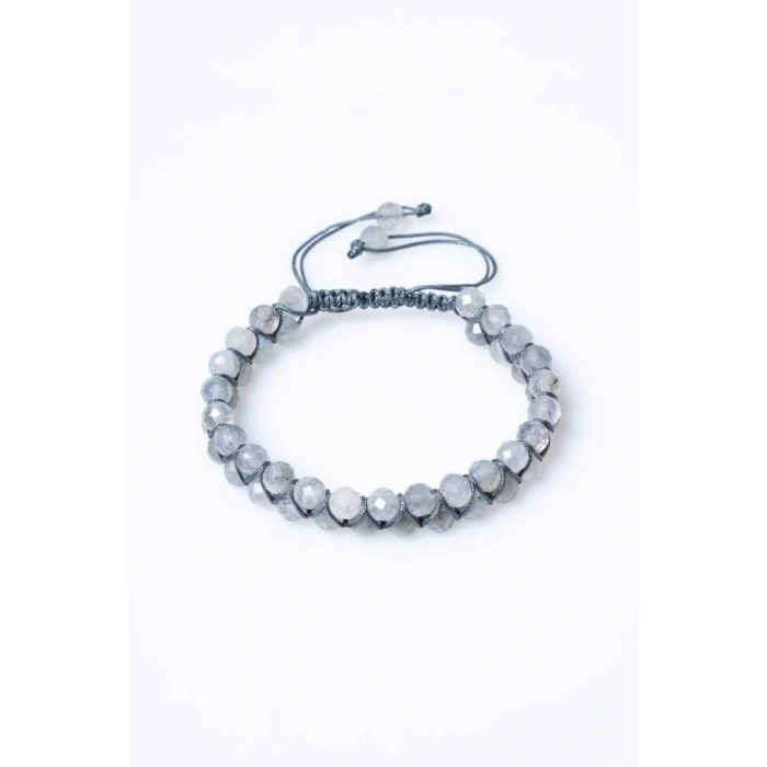 Sertifikalı Labradorit Çift Sıra Doğal Taş Makrome Bileklik (SK:208)