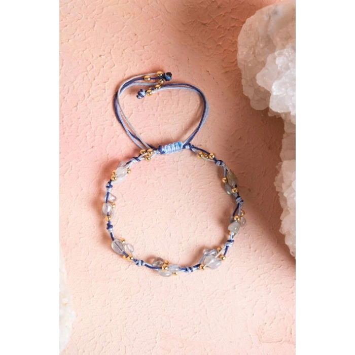 Sertifikalı Labradorit, Hematit Doğal Taş Makrome Bileklik (SK:081)