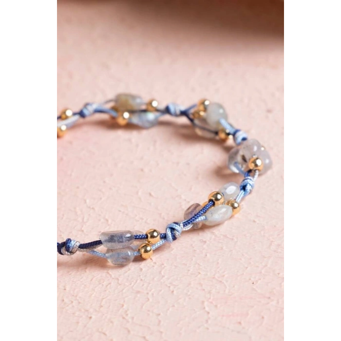 Sertifikalı Labradorit, Hematit Doğal Taş Makrome Bileklik (SK:081)