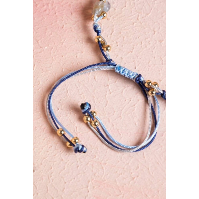 Sertifikalı Labradorit, Hematit Doğal Taş Makrome Bileklik (SK:081)