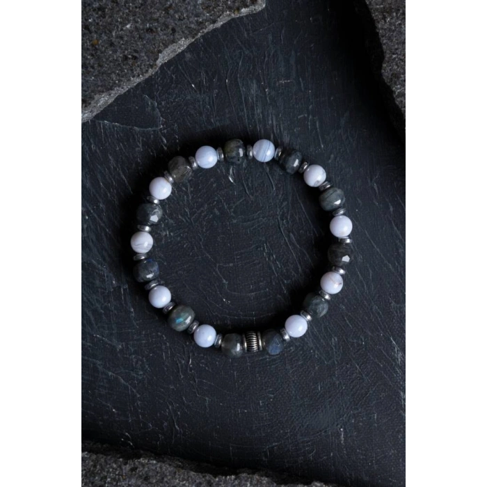 Sertifikalı Labradorit, Hematit ve Kalsedon Doğal Taş Bileklik (SK:165)