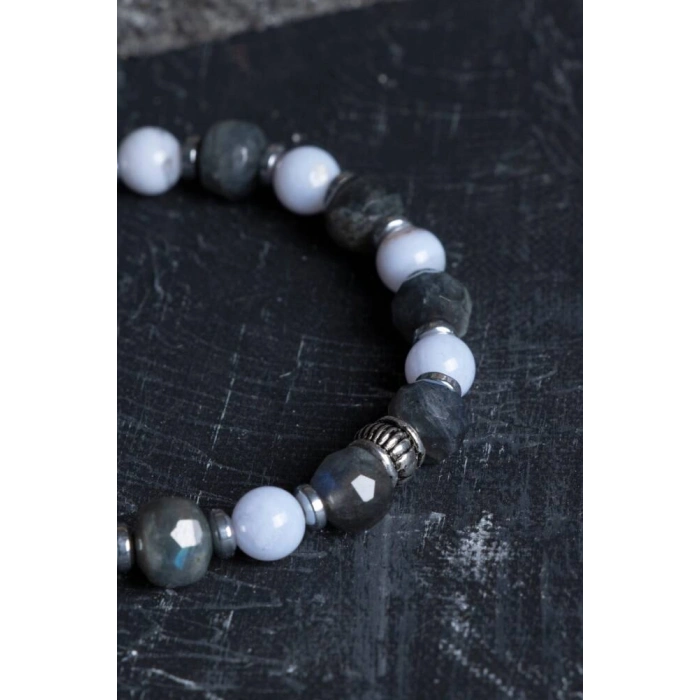 Sertifikalı Labradorit, Hematit ve Kalsedon Doğal Taş Bileklik (SK:165)