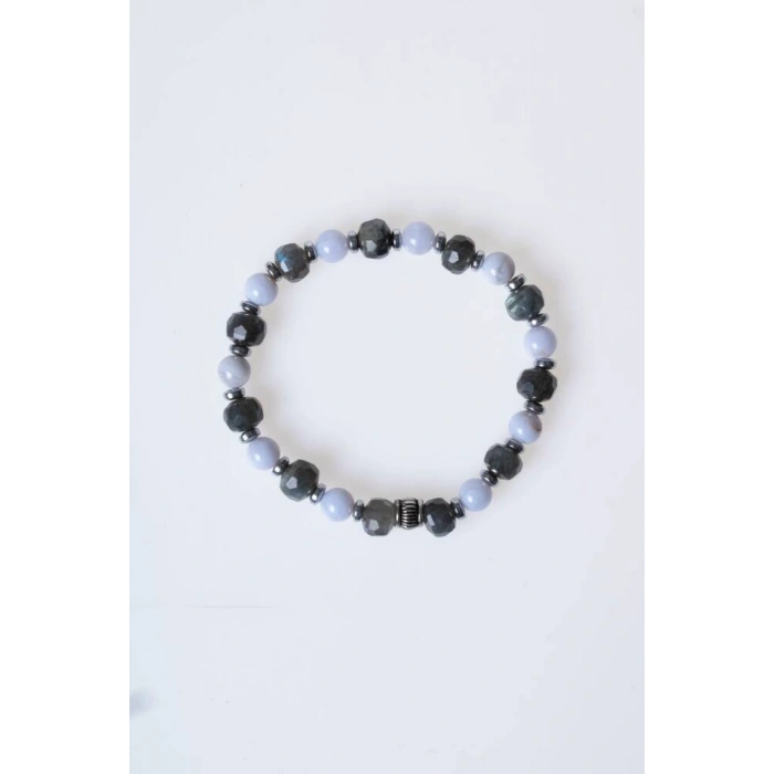 Sertifikalı Labradorit, Hematit ve Kalsedon Doğal Taş Bileklik (SK:165)