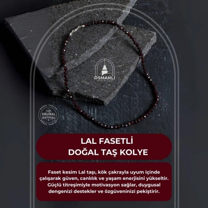 Sertifikalı Lal Fasetli Doğal Taş Kolye