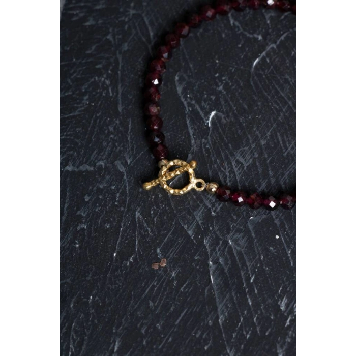 Sertifikalı Lal Granat Altın Kaplama Fasetli  Doğal Taş Bileklik