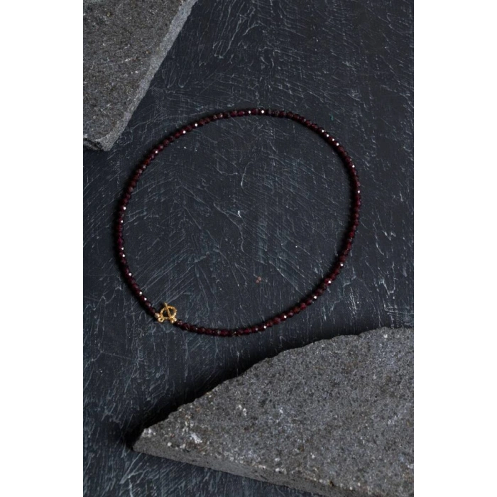 Sertifikalı Lal Granat Altın Kaplama Fasetli  Doğal Taş Kolye