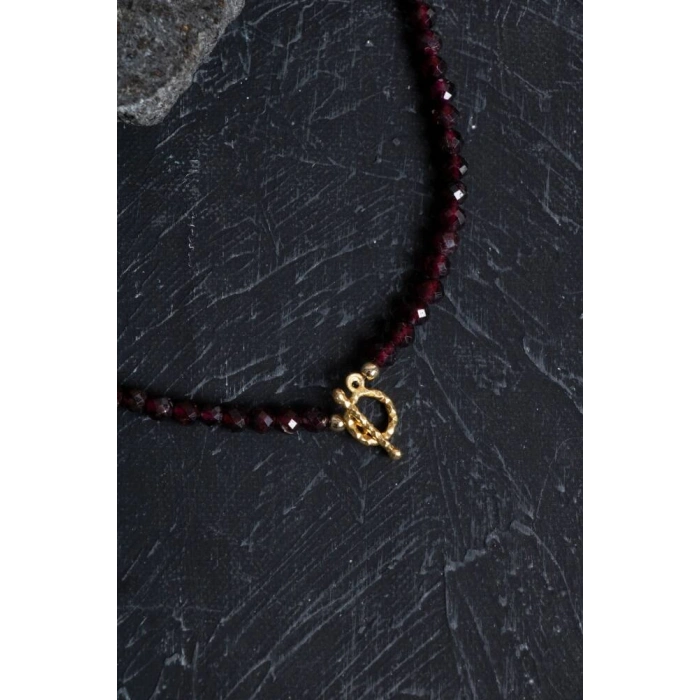 Sertifikalı Lal Granat Altın Kaplama Fasetli  Doğal Taş Kolye