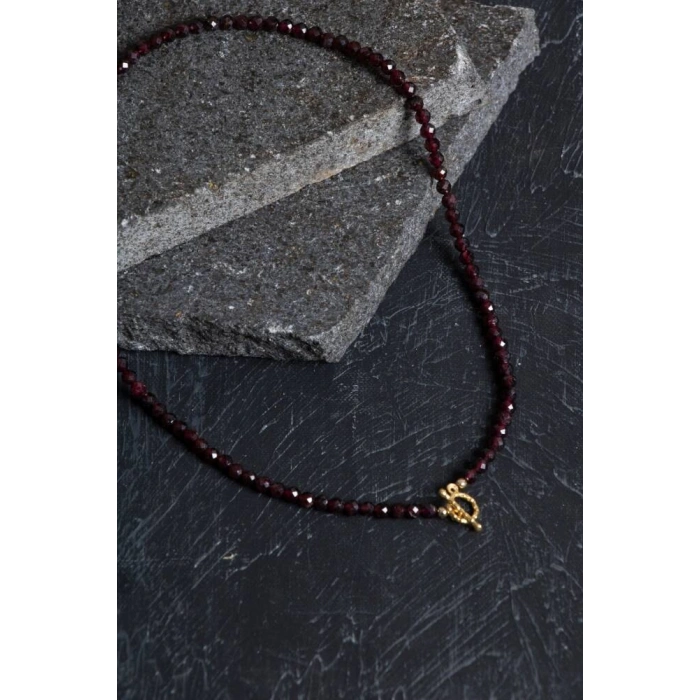 Sertifikalı Lal Granat Altın Kaplama Fasetli  Doğal Taş Kolye