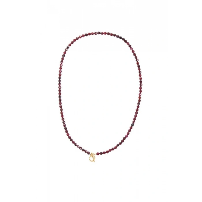 Sertifikalı Lal Granat Altın Kaplama Fasetli  Doğal Taş Kolye