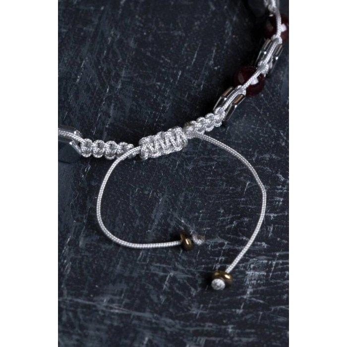 Sertifikalı Lal, Hematit Doğal Taş Makrome Bileklik