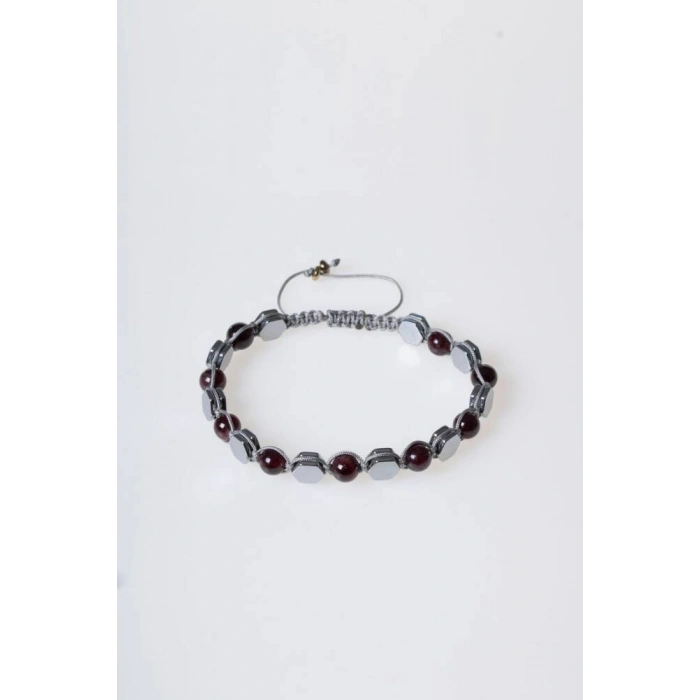 Sertifikalı Lal, Hematit Doğal Taş Makrome Bileklik