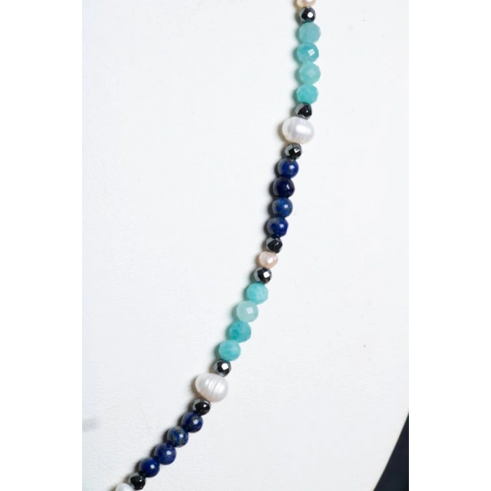 Sertifikalı Lapis, Amazonit, İnci Doğal Taş Kolye