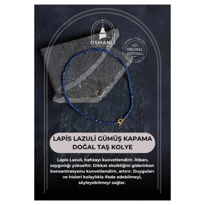 Sertifikalı Lapis Lazuli Gümüş Kapama Doğal Taş Kolye