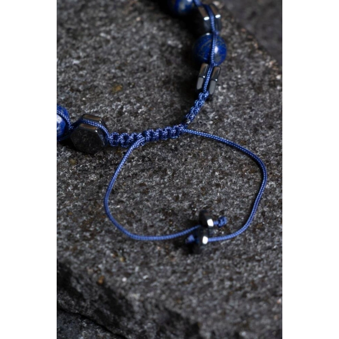 Sertifikalı Lapis Lazuli, Hematit Doğal Taş Makrome Bileklik (SK:360)