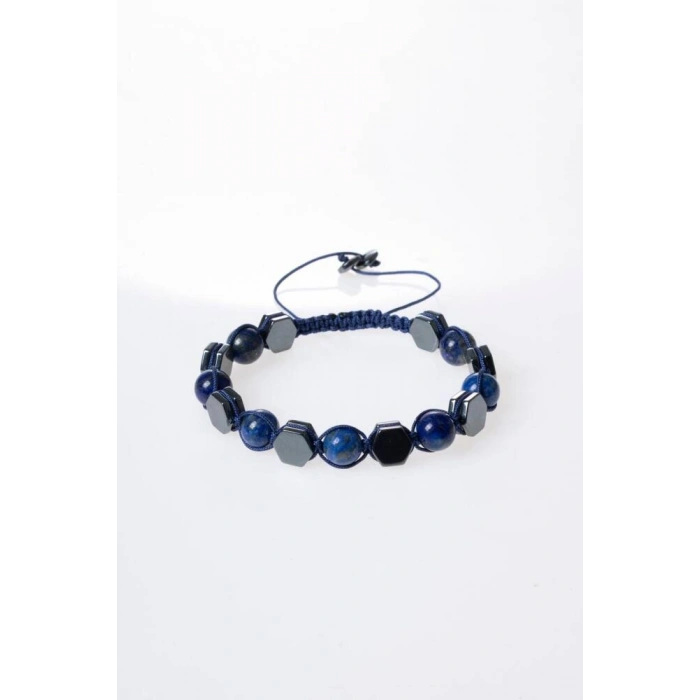 Sertifikalı Lapis Lazuli, Hematit Doğal Taş Makrome Bileklik (SK:360)