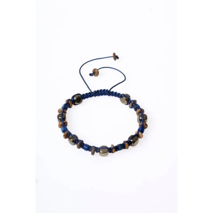 Sertifikalı Lapis Lazuli, Jasper, Hematit Doğal Taş Makrome Bileklik (SK:079)
