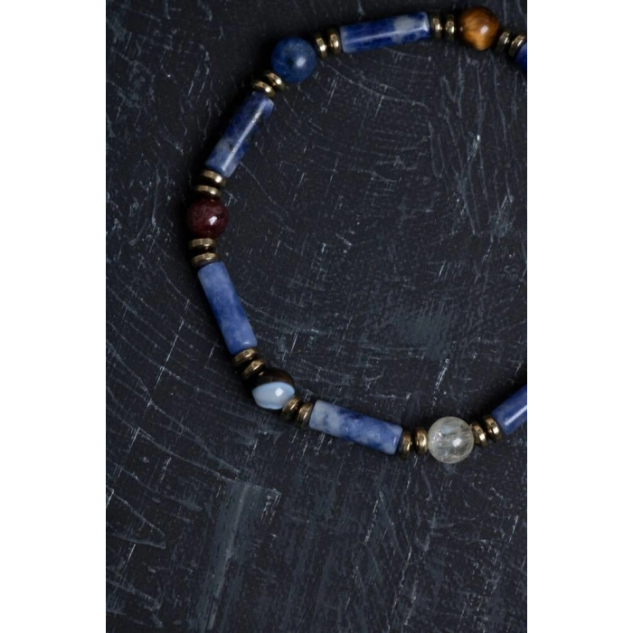 Sertifikalı Lapis, Sodalit ve Bronzit Aslan Burcu Bileklik