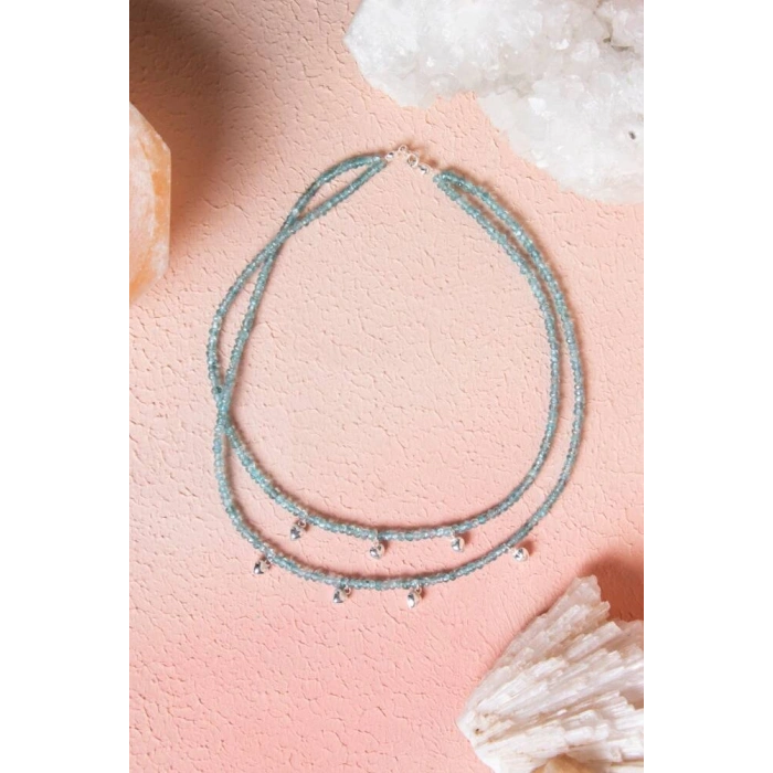 Sertifikalı Mavi Apatit, Kalp Detaylı Gümüş Kapama Doğal Taş Kolye (SK:027)