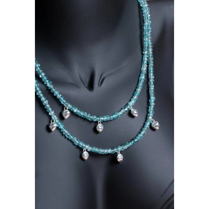 Sertifikalı Mavi Apatit, Kalp Detaylı Gümüş Kapama Doğal Taş Kolye (SK:027)