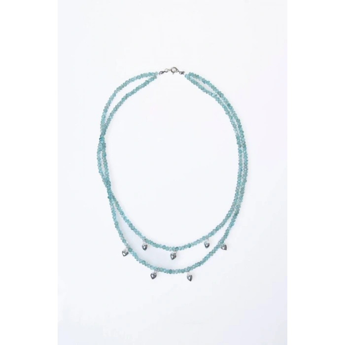 Sertifikalı Mavi Apatit, Kalp Detaylı Gümüş Kapama Doğal Taş Kolye (SK:027)