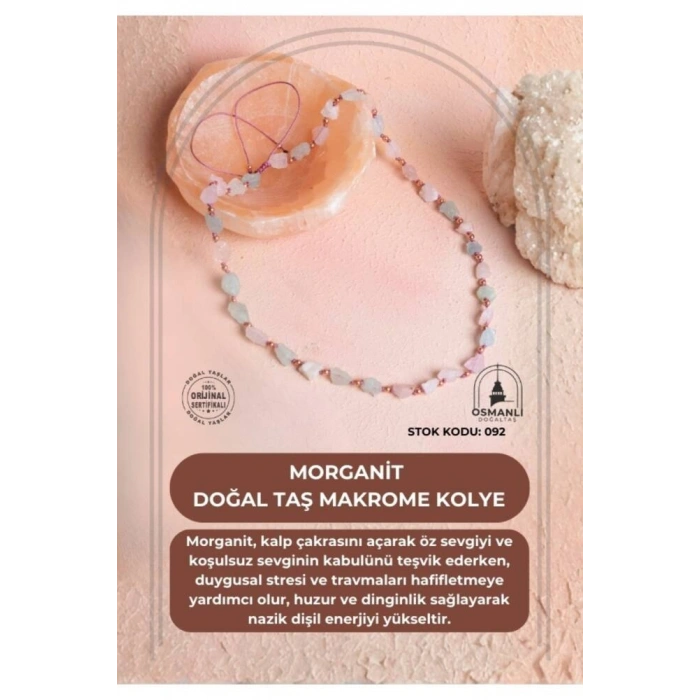 Sertifikalı Morganit Doğal Taş Makrome Kolye (SK:092)
