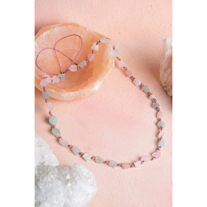 Sertifikalı Morganit Doğal Taş Makrome Kolye (SK:092)