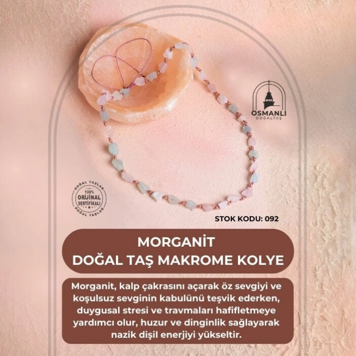 Sertifikalı Morganit Doğal Taş Makrome Kolye (SK:092)