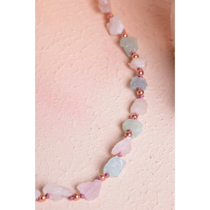 Sertifikalı Morganit Doğal Taş Makrome Kolye (SK:092)