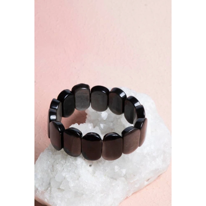 Sertifikalı Obsidyen Geniş Kesim Doğal Taş Bileklik