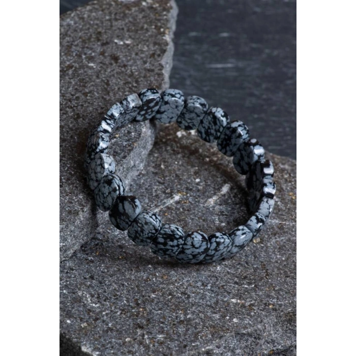 Sertifikalı Obsidyen Geniş Kesim Doğal Taş Bileklik