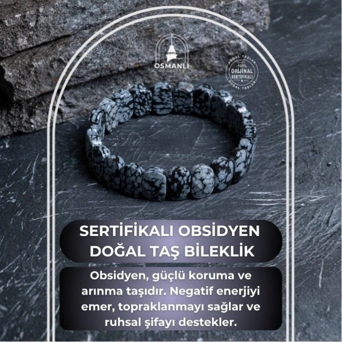 Sertifikalı Obsidyen Geniş Kesim Doğal Taş Bileklik