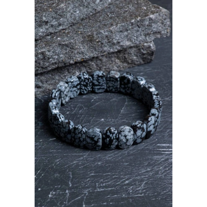 Sertifikalı Obsidyen Geniş Kesim Doğal Taş Bileklik