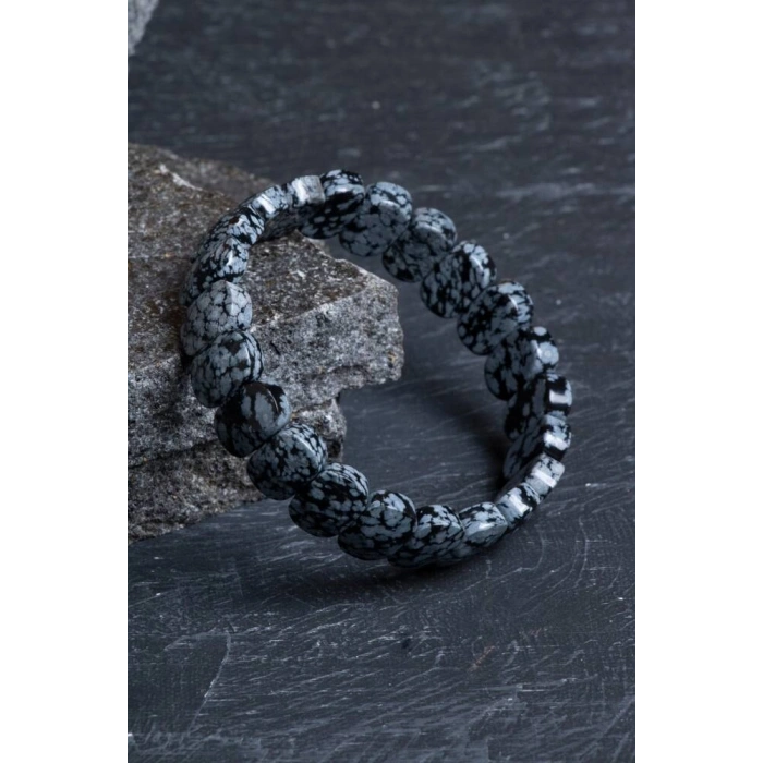 Sertifikalı Obsidyen Geniş Kesim Doğal Taş Bileklik