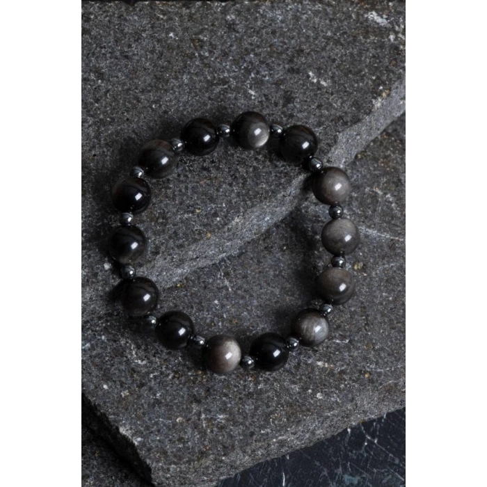 Sertifikalı Obsidyen, Hematit Doğal Taş Bileklik