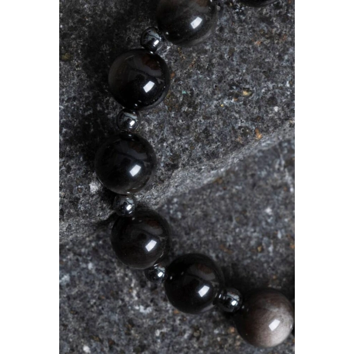 Sertifikalı Obsidyen, Hematit Doğal Taş Bileklik