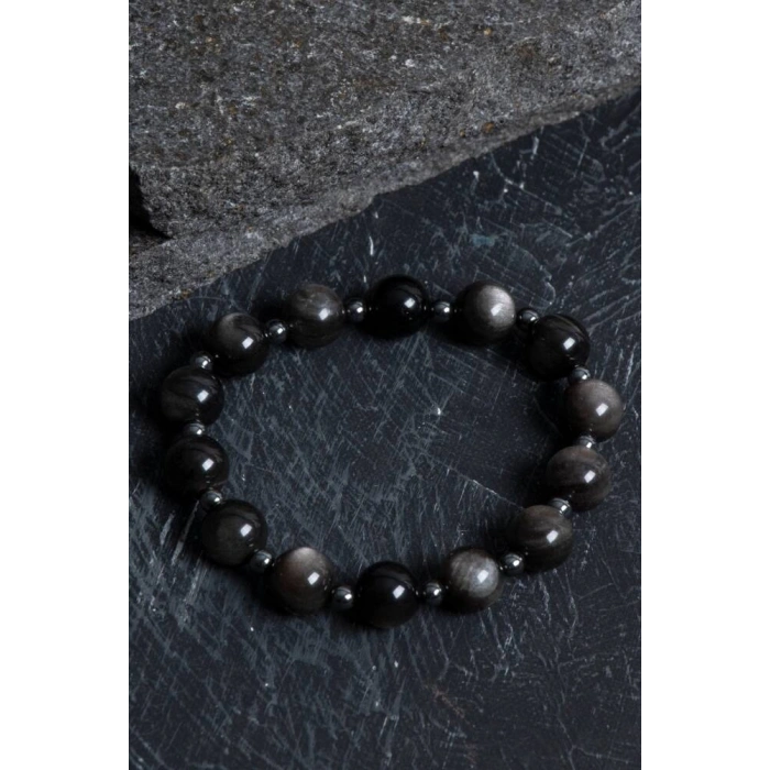 Sertifikalı Obsidyen, Hematit Doğal Taş Bileklik