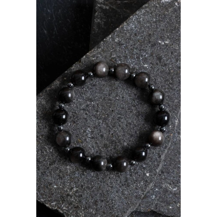 Sertifikalı Obsidyen, Hematit Doğal Taş Bileklik