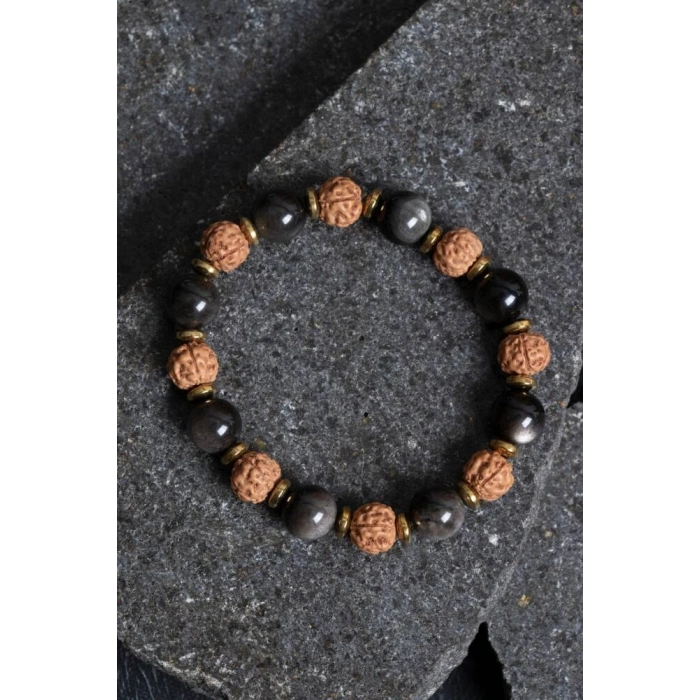 Sertifikalı Obsidyen, Rudrashka, Hematit Doğal Taş Bileklik