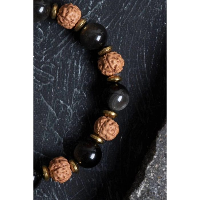 Sertifikalı Obsidyen, Rudrashka, Hematit Doğal Taş Bileklik