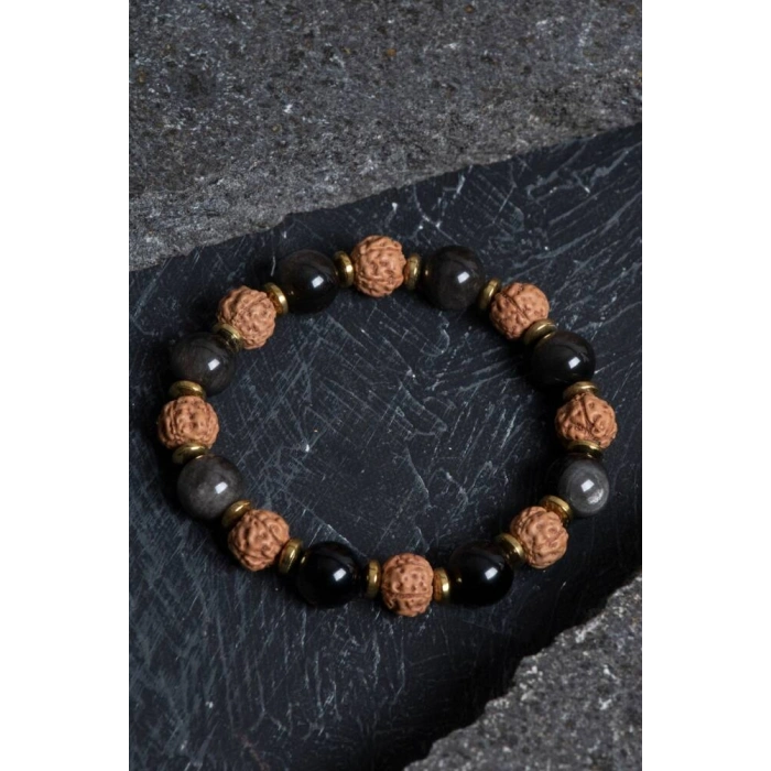 Sertifikalı Obsidyen, Rudrashka, Hematit Doğal Taş Bileklik
