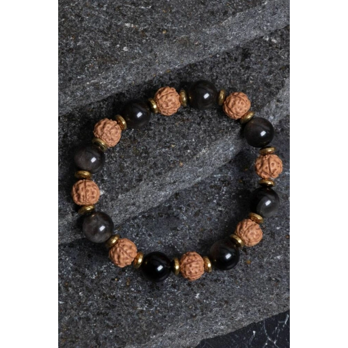 Sertifikalı Obsidyen, Rudrashka, Hematit Doğal Taş Bileklik